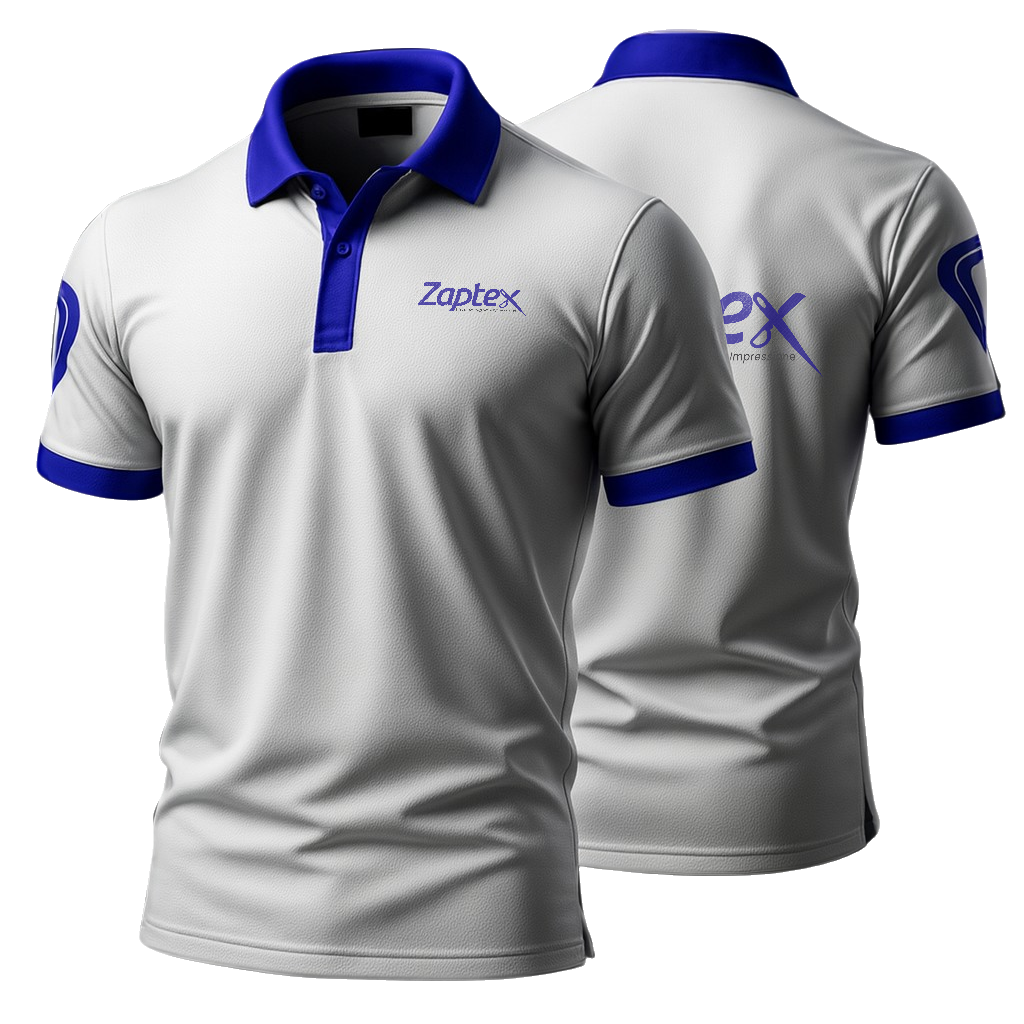 Camisa polo personalizada ZapTex, frente e costas